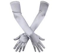 SAVITA Gants Longs en Satin à Coudes, Extensibles Gants Longs 21" Gants d'Opéra Soirée Dansante Gant pour Femmes (Argent)
