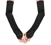 SAVITA Gants Longs Noirs Percés en Satin - Longueur 19" Extensible Pour Soirée d'Opéra et Années 1920 - Femmes