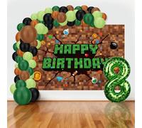 SAVITA Guirlande Ballon Anniversaire à Pixels, Thème Jeux Vidéo Décorations de Soirée Gamer avec Bannière Fond 150x100cm et Ballon Numéroté pour Anniversaire de Garçon (8)