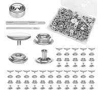 SAVITA Kit de 200 Boutons-Pression(50 Jeux) avec Outil de Poinçonnage Creux et Base Pose, Boutons-Pression Métalliques Robustes pour Vêtements Sans Couture Vestes en Cuir Jeans Sacs à Main (Argenté)