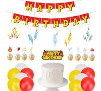 SAVITA Kit Décoration Fête d'Anniversaire Thème Animés, Banderoles Ballons Décorations Suspendues Rouges Blanches Joyeux Anniversaire Gâteau Garçons Filles Fournitures Fête Thème Dessins Animés