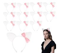 SAVITA Lot de 12 Bandeaux Oreilles Chat avec Nœuds, Jolies Coiffes Roses et Blanches Dessin Animé Cadeaux Chaton pour Femmes et Filles Décorations de Fête d'Anniversaire