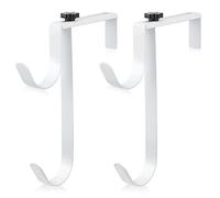 SAVITA Lot de 2 crochets doubles réglables pour poteau de piscine, panneaux épais et réglables en métal pour accrocher des outils de piscine, des murs (blanc)