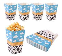 SAVITA Lot de 24 Boîtes à Popcorn à Thème Dessin Animé, Boîte Friandises avec Jouet Inspiré du Motif Vache Boîte Biscuits et Contenants Popcorn pour Anniversaire de Garçons et Filles