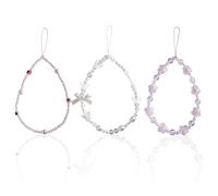 SAVITA Lot de 3 bracelets de téléphone à perles - Dragonne de téléphone - Papillon - Fleur - Mauvais œil - Nœud - Pour téléphone et femme - Porte-clés à breloques, Medium, résine, perles artificielles