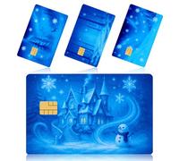 SAVITA Lot de 4 Autocollants pour Cartes Crédit, 8,6x5,4cm Étui pour Cartes de Débit Motif Paysage Enneigé Autocollant en Vinyle Anti-Rayures Imperméable Motif Château Bonhomme Neige Forêt Élan