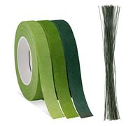 SAVITA Ruban Fleurs, 100 Pièces 14 Pouces Fil Art Floral Ruban d'Emballage Floral avec 3 Rouleaux 1/2 Pouce x 30 Verges Ruban Floral pour l'Emballage de la Tige du Bouquet et l'Artisanat Floral