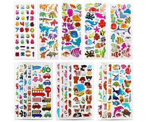 SAVITA Stickers for Kids 500+ Pack de variétés d'autocollants, Autocollants Puffy 3D Comprenant Lettres, des Chiffres, des Papillons, du Poisson, Dinosaures et Plus