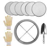 SAVITA Tamis de Jardinage, Tamis de Jardin en Acier Inoxydable de 20cm 6 Pièces de Filtres à Mailles Interchangeables Ensemble de Tamis de Sol avec Écrans de Cadre Spatule et Gants