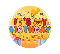 SAVITA Thème Cartoon It’s My Birthday Pin, 5,8cm Bouton d'Anniversaire Abeille et Miel Jaune Mignon Badge Pin pour Enfants Garçons Filles Célébration Fournitures de Décoration Fête
