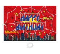 SAVITA Toile D'araignée Décorative, 1,52x0,91m Bannière Happy Birthday Colorée avec Cordelette pour Fêtes de Garçons Baby Shower Anniversaires Accessoires Photo