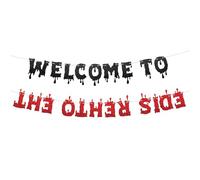 SAVITA Welcome to The Other Side Bannière, Paillettes Upside-Down Halloween Anniversaire Décoration de Fête Fournitures de Fête à Thème Excentrique pour Décor Murale Maison Sinistre Pièce