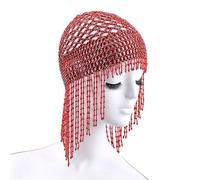 SAVOMA Chapeau de tête de danse orientale en perles pour filles et femmes, couvre-chef, accessoire pour cheveux, accessoire pour fête, mariage (couleur : rouge)