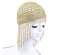 SAVOMA Filles Femmes Perles Danse du Ventre Chapeau Chapeau Headwrap/Accessoire pour Cheveux/Coiffe pour Fête Mariage Showing (couleur : or)