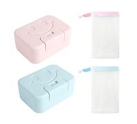 Savon 2 pièces, 2 sacs à savon, sac de voyage, porte-savon portable, pour camping, maison, salle de bain (Rose, Bleu)