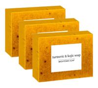 Savon Au Curcuma Et Acide Kojique Naturel Artisanal Exfoliant Formulé Avec Vitamine C Rétinol Collagène Huile De Coco Et Arbre À Thé Pour Le Visage Et Le Corps Eclaircissant Taches Sombres (3PC)