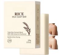 Savon au lait de riz avec pochette réutilisable en filet, hydratation douce et longue durée pour tous types de peau, savon de riz végan pour le corps et le visage, savon Nettoyant (1 pièces)