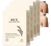 Savon au lait de riz avec pochette réutilisable en filet, hydratation douce et longue durée pour tous types de peau, savon de riz végan pour le corps et le visage, savon Nettoyant (4 pièces)