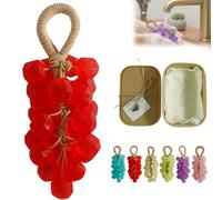 Savon au raisin sur une corde - Savon au raisin fait à la main en grappe - Savon aromatique décoratif pour lavage des mains, salle de bain, douche et cadeau, décoration de la maison (1, rouge)