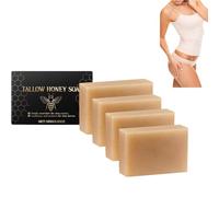 Savon au suif et au miel pour peaux sèches et sensibles, savon naturel au suif nourri à l’herbe non parfumé, nettoyant visage et corps hydratant fait main pour femmes et hommes (4pcs)