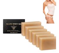 Savon au suif et au miel pour peaux sèches et sensibles, savon naturel au suif nourri à l’herbe non parfumé, nettoyant visage et corps hydratant fait main pour femmes et hommes (6pcs)