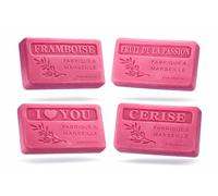 Savon de Provence 100g & 125g - Beurre de Karité BIO - Fabriqué à Marseille - Parfum de Grasse - Framboise, Fruit de la Passion, Cerise & I Love You - Tous Types de Peaux