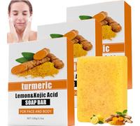 Savon Éclaircissant Au Curcuma,3pcs Savon Curcuma Visage,Kojic Acid Soap Turmeric Soap,Savons à l'Acide Kojique,Savons Curcumas,Savonss au Curcumas pour le Visage et le Corps,100g