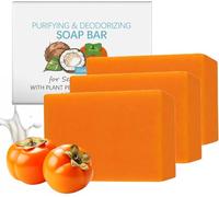 Savon en barre de kaki japonais avec extrait de thé vert 100g Savon corporel pour hommes et femmes Contrôle des odeurs de nonénal Hydratation profonde et nettoyage en douceur (3PC)