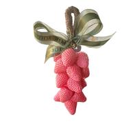 Savon en grappe de fraises sur une corde, portable, en forme de fruits, rouge décoratif, 18 cm, avec nœud vert, pour salle de bain, cuisine et chambre d'amis (CC)