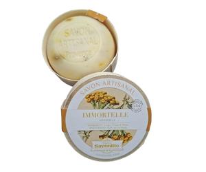 Savon exfoliant immortelle 100g dans sa boite en bois