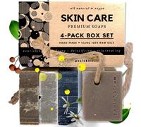 Savon Fait Main Pour Hommes-Set De 4 Soins Naturels: Charbon Actif Boue De La Mer Morte Sel Mer Argile Verte-Peau Saine Hydratation Anti-Âge Éclat Naturel