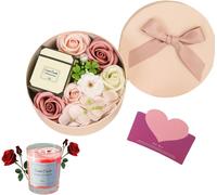 Savon Fleur&bougie Parfumées Scatola Rotonda Regalo Donna Rose(Pivoine) Profumate Da Bagno Regalo Della Mamma San Valentino Compleanno Anniversario.