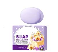 Savon hydratant, parfum glace à la vanille, 100 g, sac en filet exfoliant, nettoyage en douceur, hydratation sèche, peaux sensibles, idéal pour la douche, le fitness et les voyages (1 pièce)