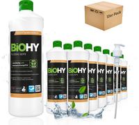 Savon liquide BiOHY (flacon de 12x1l) + Distributeur à pompe| Inodore, doux pour la peau et relipidant | SANS PHOSPHATE | Sans parfum ni colorant