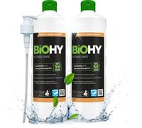 Savon liquide BiOHY (flacon de 2x1l) + Distributeur à pompe| Inodore, doux pour la peau et relipidant | SANS PHOSPHATE | Sans parfum ni colorant