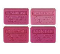 Savon Marseille lot 4 parfums framboise fruit de la passion pomme d'amour cerise