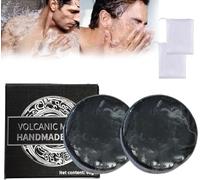 Savon naturel à la boue volcanique, gommage visage au charbon actif, savon noir avec filet à bulles pour hommes, femmes et adolescents, gel douche visage et corps
