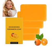 Savon naturel au kaki pour le visage et le corps,Élément désodorisant doux aux extraits de plantes pour un nettoyage rafraîchissant,adapté à un usage quotidien par les hommes et les femmes (4 PCS)