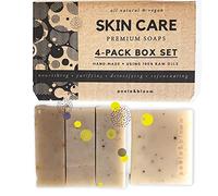 Savon Naturel Exfoliant Thé Noir et Café-Set de 4 Savons Artisanaux Hydratants Vegan Bio pour Soins de Peau et Bien-Être Durable