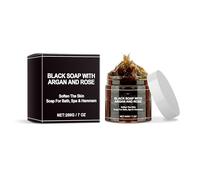 Savon Noir à L'argan et à la Rose,Deep Cleansing And Softening Skin,Gel Douche Exfoliant pour Peau Douce,Noir Naturel Marocain pour Corps et Visage Homme et Femme 200g