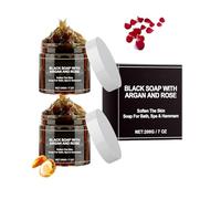 Savon noir à l'argan et à la rose, nettoyant exfoliant pour le corps, nettoyage doux, 100% naturel, hydratant et adoucissant, savon noir pour le bain, le spa et le hammam, parfum frais (2pcs)