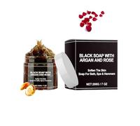 Savon noir à l'argan et à la rose, nettoyant exfoliant pour le corps, nettoyage doux, 100% naturel, hydratant et adoucissant, savon noir pour le bain, le spa et le hammam, parfum frais (1pcs)