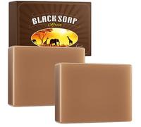 Savon Noir Africain, African Black Soap, Nettoyant Visage et Corps en Profondeur, Savon Eclaircissant Artisanal, Hydratant et Rééquilibre les Peaux Grasses, pour Tous les Types de Peau, 2 x 100g