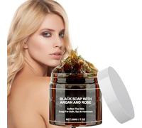 Savon Noir Corps,Savon Noir Marocain,Savons Noirs à L'argan et à Rose,Savons Noirs Exfoliés Maroc,Organic Moroccan Black Soap,Convient à Tous Types Peau,200g