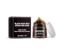 Savon noir du Maroc - Barre exfoliante pour le corps à l'argan et à la rose pour un nettoyage en profondeur, savon noir africain naturel adapté à tous les types de peau (1)