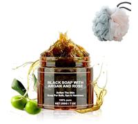 Savon noir du Maroc Beldi, savon noir du Maroc Beldi, savon noir à l'argan et à la rose, savon exfoliant africain, barre de savon noir africain pour soins du corps (1 pièce)