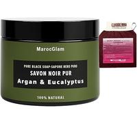 Savon Noir Gommage 250g +Gant de gommage kessa OFFERT à Huile d'ARGAN bio - huile d'Eucalyptus, exfoliant 100% Naturel - Hammam Marocain - Purifiant - MAROC GLAM