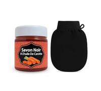 Savon Noir Marocain à la Carotte 200g + Gant Kessa - Nettoyant Profond, Teint Éclatant & Soin Exfoliant Naturel - Idéal Hammam & Douche