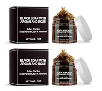 Savon noir marocain, enrichi en huile d'argan et en essence de rose - Savon exfoliant pour bain turc, nettoyant et hydratant en douceur, laissant la peau douce et soyeuse, 200 g