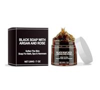 Savon noir marocain, enrichi en huile d'argan et en essence de rose - Savon exfoliant pour bain turc, nettoyant et hydratant en douceur, laissant la peau douce et soyeuse, 200 g